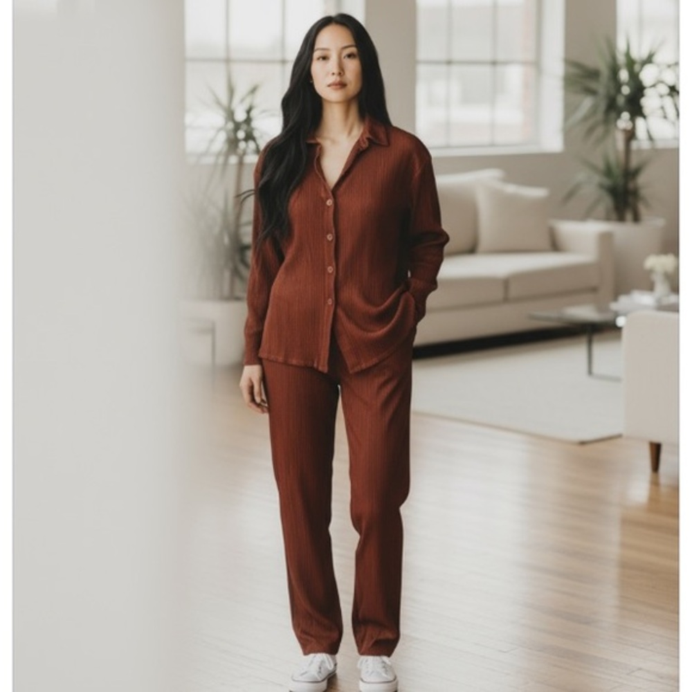 Sag Harbor Terracotta/Cinnamon 2piece crinkle pants outfit